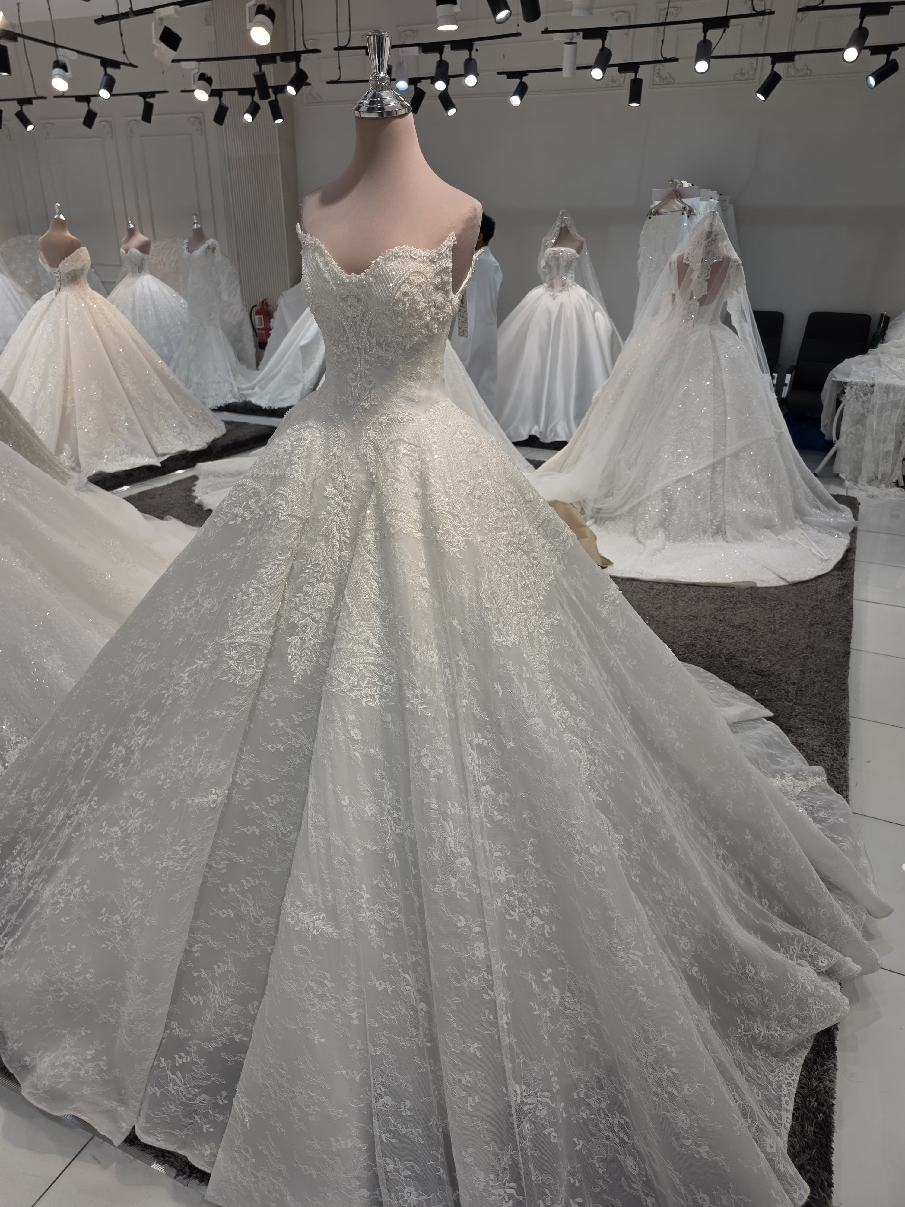 Ivory Floral Lace A-Line Bridal Gown