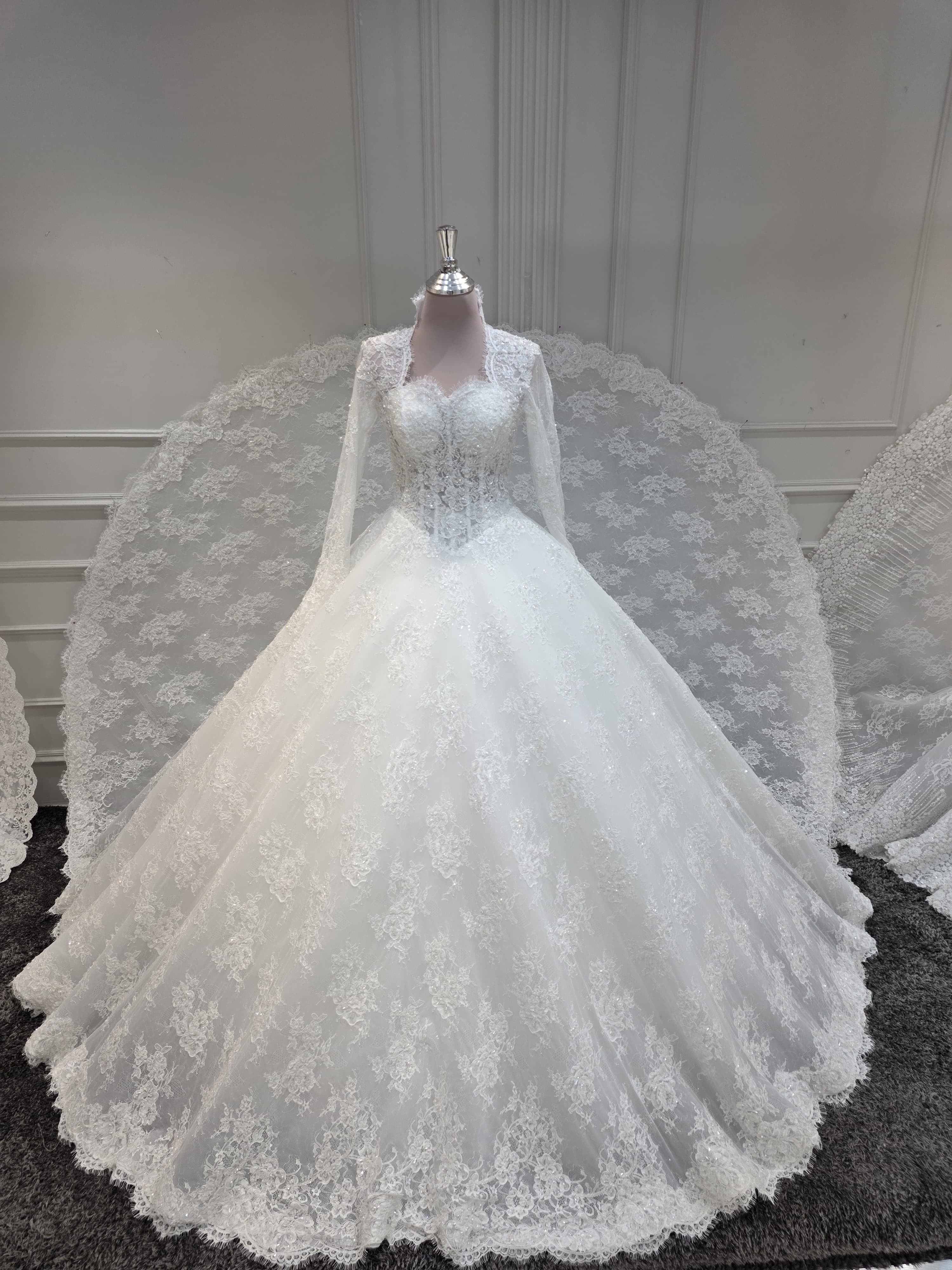 Royal Lace Cape Ball Gown