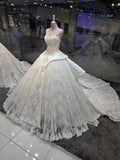 Off-Shoulder Long Sleeve Crystal Ball Gown